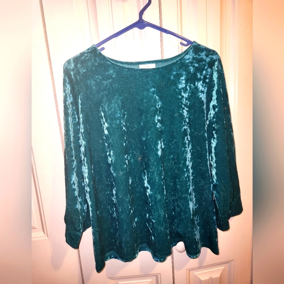 J. Jill Tops - J.JILL VELOUR TOP WITH 3/4 SLEEVES -TEAL COLOR
